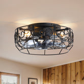 12.5 Inch Caged Ceiling fans with Lights, Bladeless Farmhouse Fandelier Ceiling Fan with Remote, Enclosed Small Ceiling Fan for Bedroom Kitchen